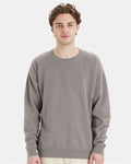 Hanes GDH400 Unisex Garment-Dyed Crewneck Sweatshirt - Concrete Grey - model front