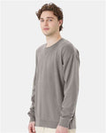 Hanes GDH400 Unisex Garment-Dyed Crewneck Sweatshirt - Concrete Grey - model side