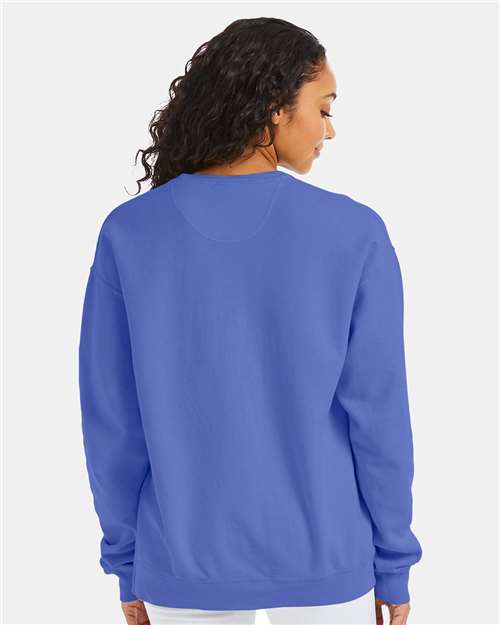 Hanes GDH400 Unisex Garment-Dyed Crewneck Sweatshirt - Deep Forte Blue - model back
