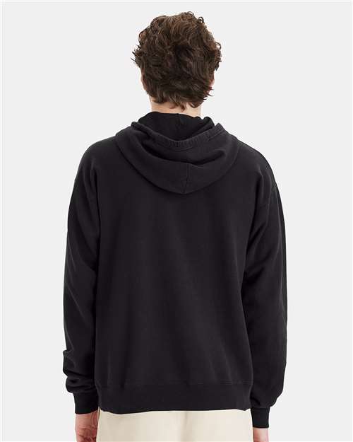 Hanes GDH450 Unisex Garment-Dyed Hooded Sweatshirt - Black - model back