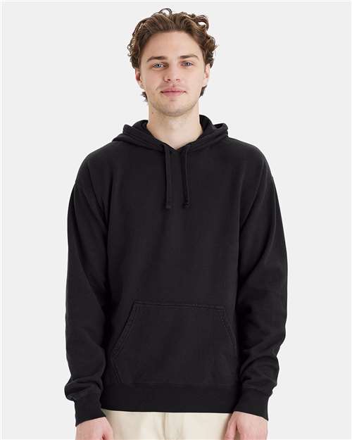 Hanes GDH450 Unisex Garment-Dyed Hooded Sweatshirt - Black - model front