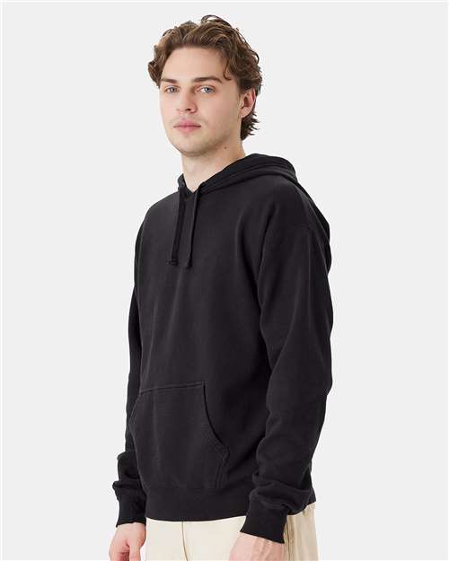 Hanes GDH450 Unisex Garment-Dyed Hooded Sweatshirt - Black - model side