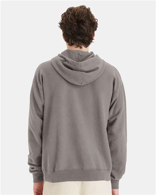 Hanes GDH450 Unisex Garment-Dyed Hooded Sweatshirt - Concrete Grey - model back