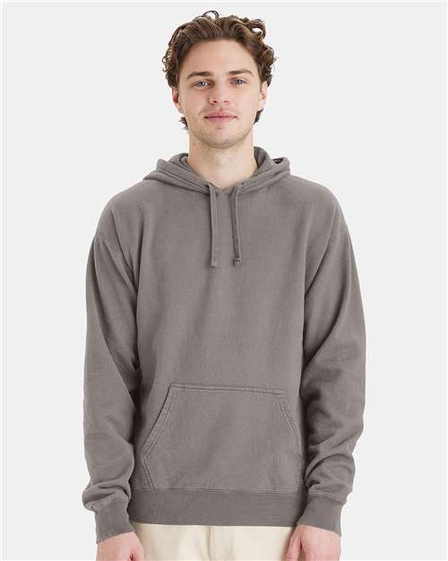 Hanes GDH450 Unisex Garment-Dyed Hooded Sweatshirt - Concrete Grey - model front