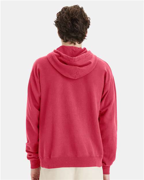 Hanes GDH450 Unisex Garment-Dyed Hooded Sweatshirt - Crimson Fall - model back