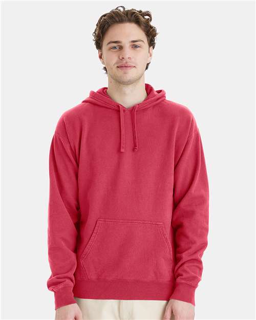 Hanes GDH450 Unisex Garment-Dyed Hooded Sweatshirt - Crimson Fall - model front