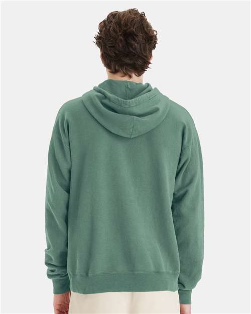 Hanes GDH450 Unisex Garment-Dyed Hooded Sweatshirt - Cypress Green - model back