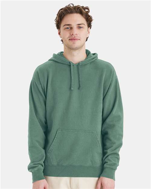 Hanes GDH450 Unisex Garment-Dyed Hooded Sweatshirt - Cypress Green - model front