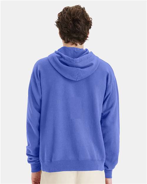 Hanes GDH450 Unisex Garment-Dyed Hooded Sweatshirt - Deep Forte Blue - model back