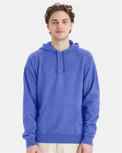 Hanes GDH450 Unisex Garment-Dyed Hooded Sweatshirt - Deep Forte Blue - model front