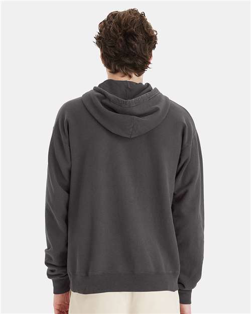 Hanes GDH450 Unisex Garment-Dyed Hooded Sweatshirt - New Railroad Grey - model back