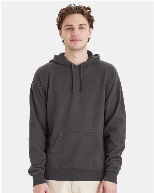 Hanes GDH450 Unisex Garment-Dyed Hooded Sweatshirt - New Railroad Grey - model front
