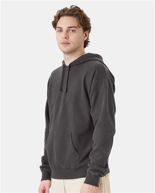 Hanes GDH450 Unisex Garment-Dyed Hooded Sweatshirt - New Railroad Grey - model side
