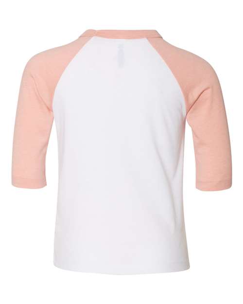 BELLA + CANVAS 3200T Toddler Three-Quarter Sleeve Baseball Tee - White/ Heather Peach - back