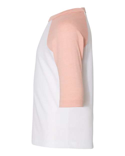 BELLA + CANVAS 3200T Toddler Three-Quarter Sleeve Baseball Tee - White/ Heather Peach - side