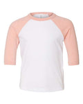 BELLA + CANVAS 3200T Toddler Three-Quarter Sleeve Baseball Tee - White/ Heather Peach - front
