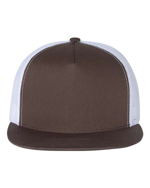 Yupoong 6006 Classic Five-Panel Trucker Cap - Brown/ White - front