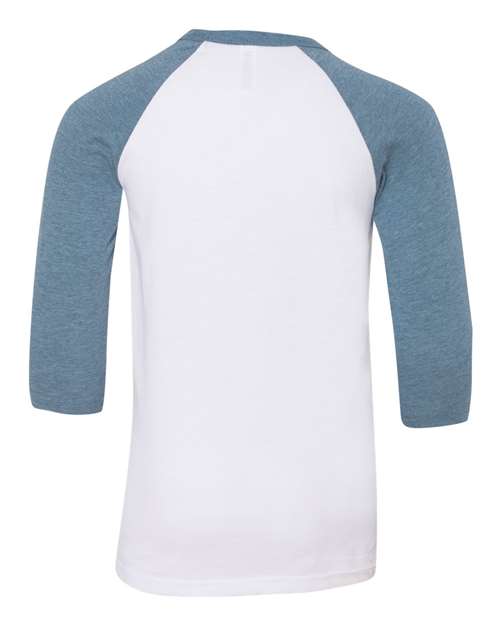 BELLA + CANVAS 3200Y Youth Three-Quarter Sleeve Baseball Tee - White/ Denim - back