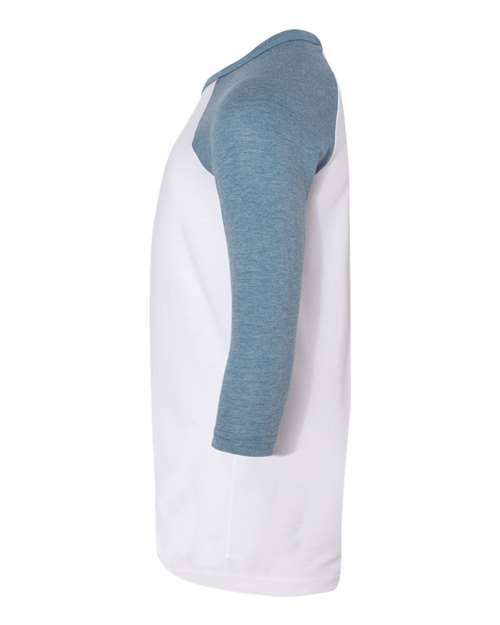 BELLA + CANVAS 3200Y Youth Three-Quarter Sleeve Baseball Tee - White/ Denim - side