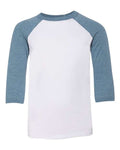 BELLA + CANVAS 3200Y Youth Three-Quarter Sleeve Baseball Tee - White/ Denim - front
