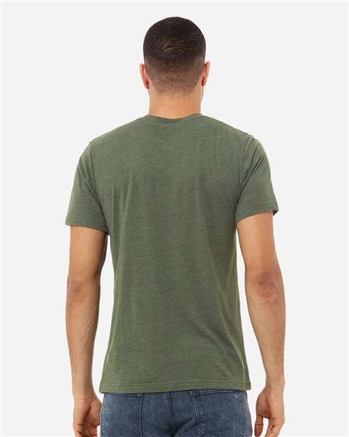 Bella+Canvas 3413 Unisex Triblend Short Sleeve Tee - Military Green Triblend - model back