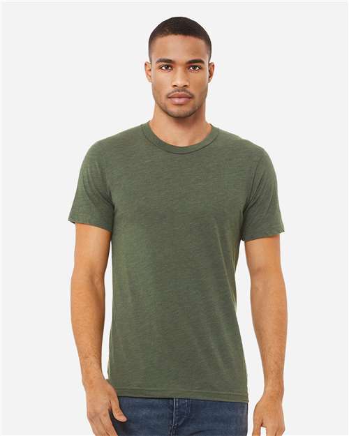 Bella+Canvas 3413 Unisex Triblend Short Sleeve Tee - Military Green Triblend - model front