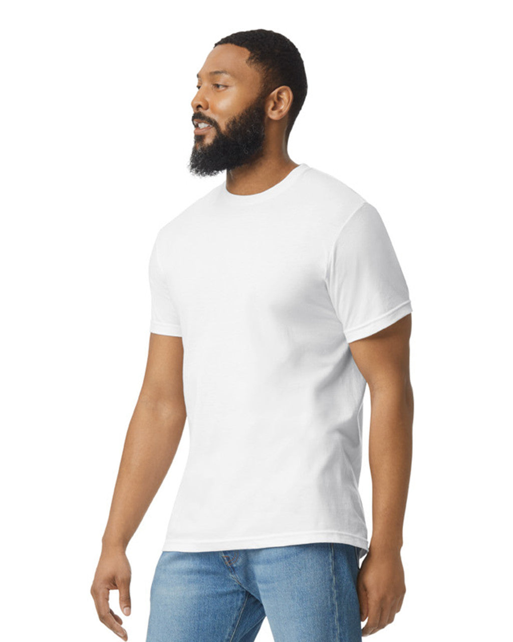 Gildan 64000CVC Unisex Softstyle CVC T-Shirt - White - model side