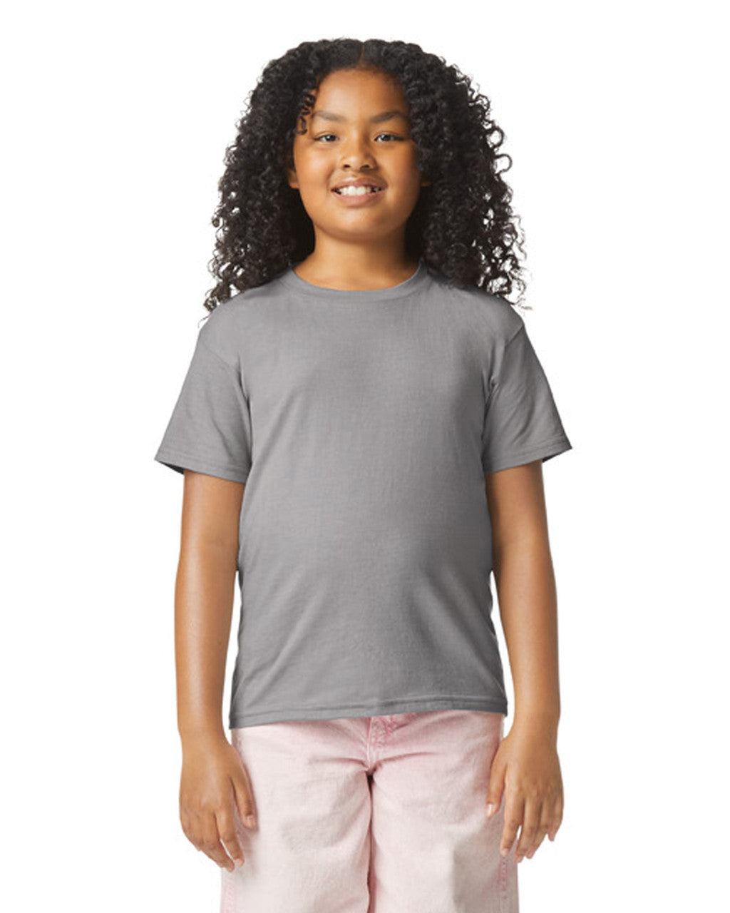 Gildan 64000BCVC Youth Softstyle CVC T-Shirt - Cement - model front