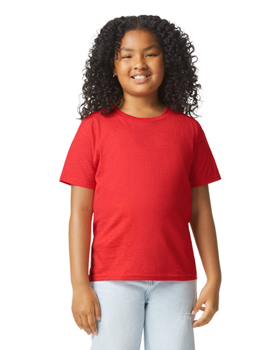 Gildan 64000BCVC Youth Softstyle CVC T-Shirt - Red Mist - model front