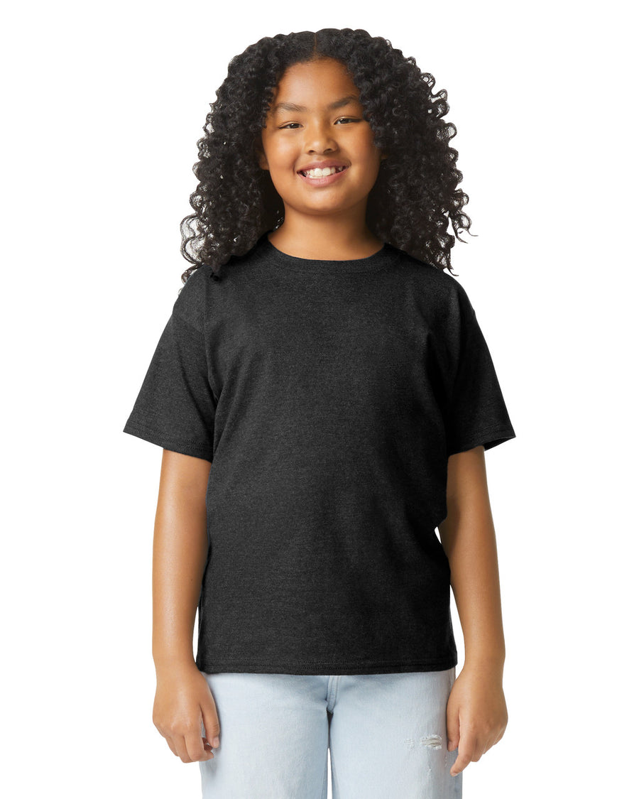 Gildan 64000BCVC Youth Softstyle CVC T-Shirt - Pitch Black Mist - model front