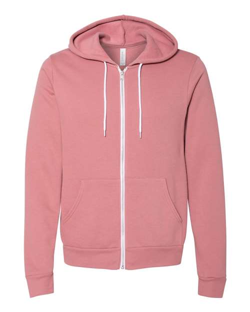 Bella + Canvas 3739 Sponge Fleece Full-Zip Hoodie Sweatshirt - Mauve - flat front