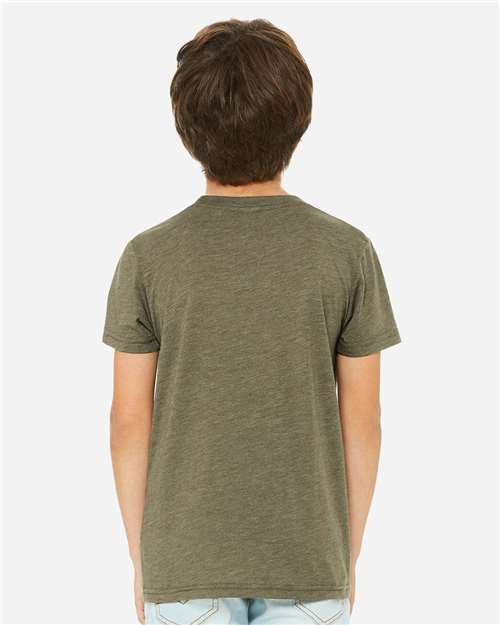 BELLA + CANVAS 3413Y Youth Triblend Tee - Olive Triblend - model back