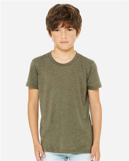 BELLA + CANVAS 3413Y Youth Triblend Tee - Olive Triblend - model front