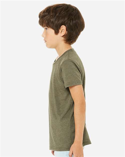 BELLA + CANVAS 3413Y Youth Triblend Tee - Olive Triblend - model side