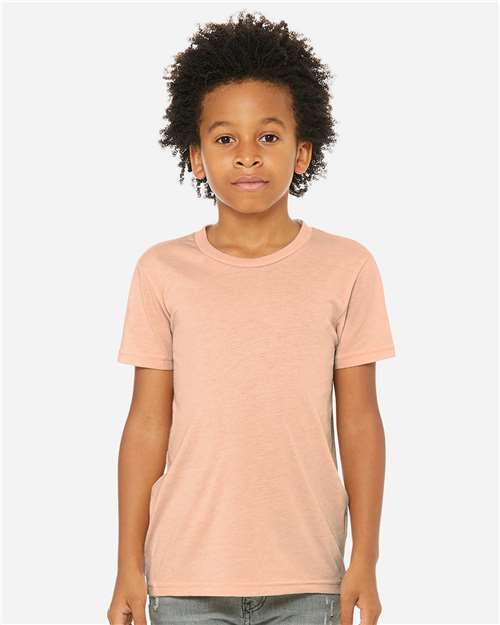 BELLA + CANVAS 3413Y Youth Triblend Tee - Peach Triblend - model front