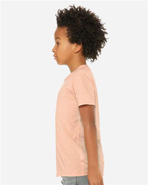 BELLA + CANVAS 3413Y Youth Triblend Tee - Peach Triblend - model side