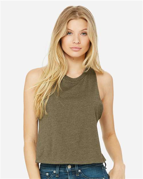 BELLA + CANVAS 6682 Women's Racerback Crop Tank - Heather Olive - model front