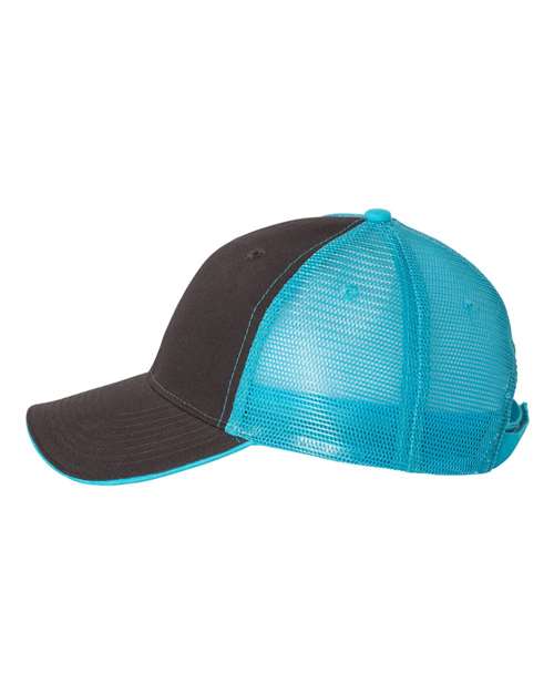 Valucap S102 Sandwich Trucker Cap - Charcoal/ Neon Blue - side