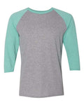 Jerzees 601RR Unisex Triblend Three-Quarter Raglan Baseball T-Shirt - Oxford/ Mint Heather - front