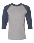 Jerzees 601RR Unisex Triblend Three-Quarter Raglan Baseball T-Shirt - Oxford/ Indigo Heather - front