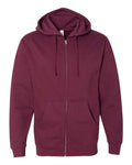 Independent Trading Co. SS4500Z Midweight Full-Zip Hooded Sweatshirt - Maroon - flat front