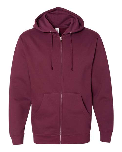 Independent Trading Co. SS4500Z Midweight Full-Zip Hooded Sweatshirt - Maroon - flat front