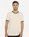 Next Level 3604 Unisex Cotton Ringer T-Shirt - Natural/ Forest Green - model front