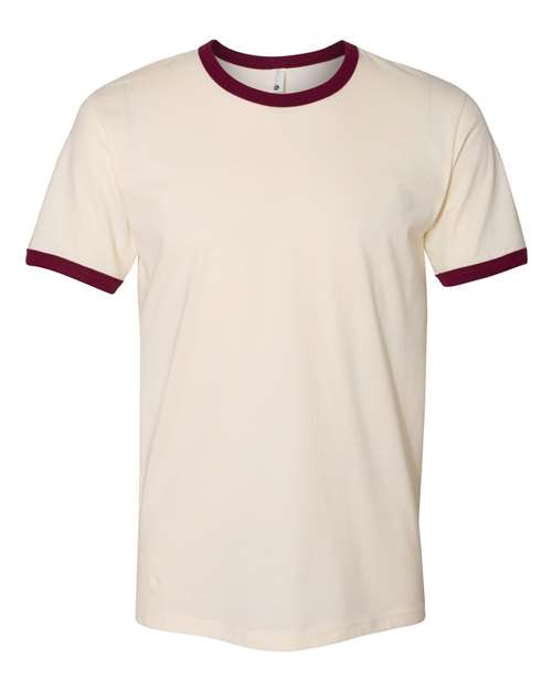 Next Level 3604 Unisex Cotton Ringer T-Shirt - Natural/ Maroon - front