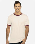 Next Level 3604 Unisex Cotton Ringer T-Shirt - Natural/ Maroon - model front