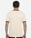 Next Level 3604 Unisex Cotton Ringer T-Shirt - Natural/ Midnight Navy - model back
