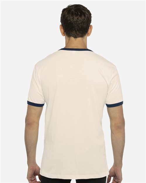 Next Level 3604 Unisex Cotton Ringer T-Shirt - Natural/ Midnight Navy - model back