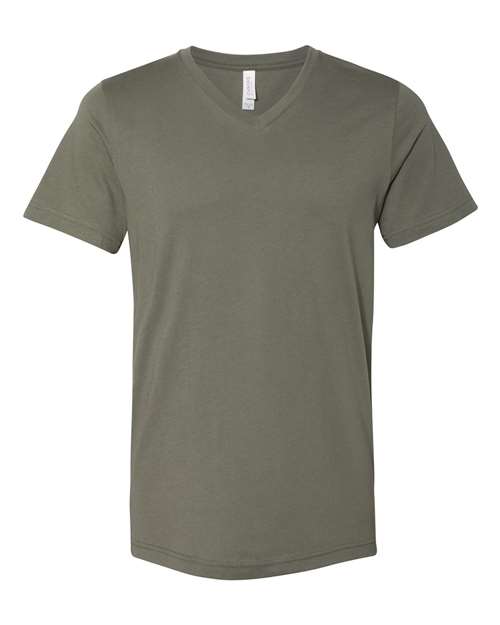 Bella + Canvas 3005 Jersey V-Neck Tee - Military Green - flat front