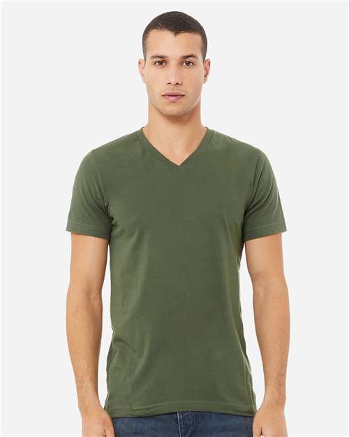 Bella + Canvas 3005 Jersey V-Neck Tee - Military Green - model front