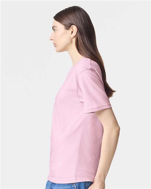 American Apparel 2001 Unisex Fine Jersey Tee - Pink - model side